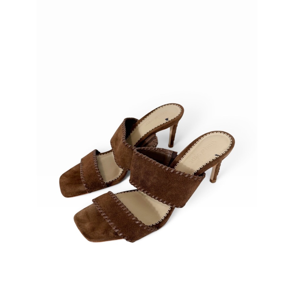 Cinq à Sept Sutton Whipstitch Brown Suede Boho Double Strap Sandals Size 7.5